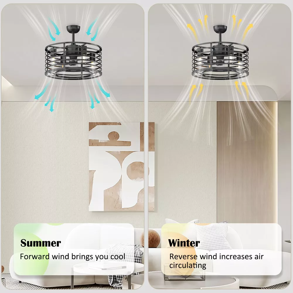 Garvee 18in Black Caged Ceiling Fan With Light, Ceiling Fan Low Profile th Remote Control and Reversible Fan Blades, Industrial Farmhouse Fan Lights Ceiling Fixtures For Kitchen Bedroom, Black