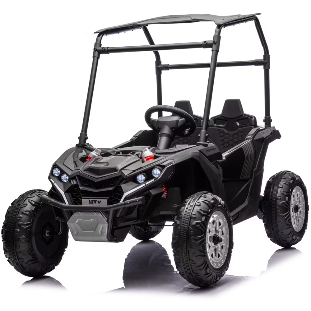 Garvee Ride - P Series: 24V Ride On Utv for Kids, 2 Seater Electric Truck With Sun Shade,4WD Electric Car Toy With Remote Control, Led Lights, 4 Shock Absorbersm,One Click Start, Music Player - Black