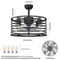 Garvee 18in Black Caged Ceiling Fan With Light, Ceiling Fan Low Profile th Remote Control and Reversible Fan Blades, Industrial Farmhouse Fan Lights Ceiling Fixtures For Kitchen Bedroom, Black