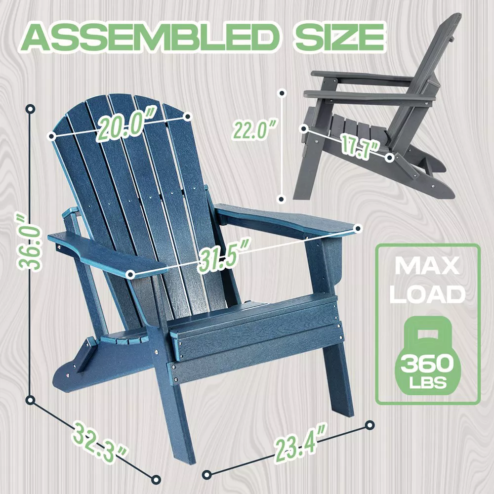 Garvee Oversized Folding Adirondack Chair - Weather Resistant HDPE Outdoor Fire Pit Chair for Patio, Porch, Deck & Garden, Navy Blue