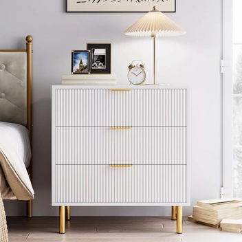 Garvee 3 Drawer Dresser for Bedroom, Modern Wood Storage Chest with Gold Metal Handles, Anti-Tipping Design, Large Nightstand Organizer for Entryway, Hallway, Living Room, White