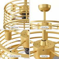 Garvee 18in Caged Ceiling Fan With Light, Ceiling Fan Low Profile th Remote Control and Reversible Fan Blades, Industrial Farmhouse Fan Lights Ceiling Fixtures For Kitchen Bedroom, Gold