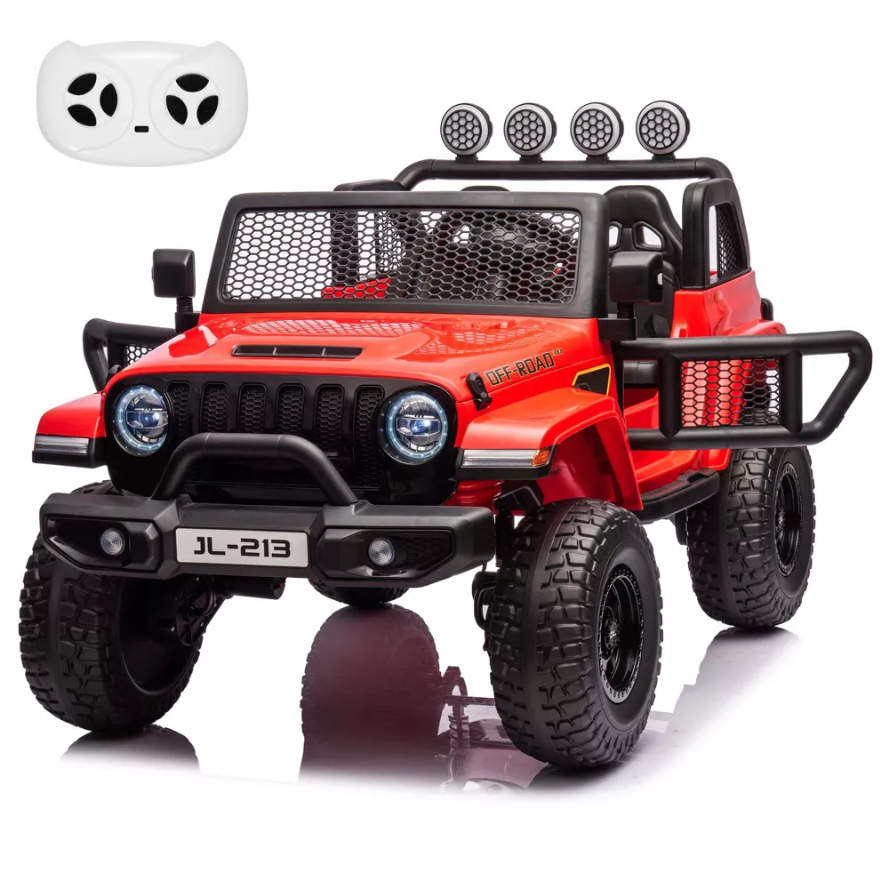 Garvee Ride - P Series: 24V 7AH Kids Ride on Truck Car 2 Seater Electric Vehicles for Toddles 2WD/4WD Switchable Battery Powered Cars with Remote Control, 4-Wheeler Suspension, LED Lights, MP3, Back Storage - Red