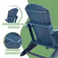 Garvee Oversized Folding Adirondack Chair - Weather Resistant HDPE Outdoor Fire Pit Chair for Patio, Porch, Deck & Garden, Navy Blue
