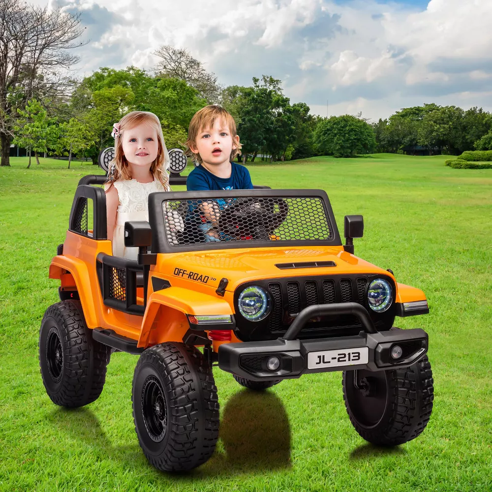 Garvee Ride - P Series: 24V 7AH Kids Ride on Truck Car 2 Seater Electric Vehicles for Toddles 2WD/4WD Switchable Battery Powered Cars with Remote Control, 4-Wheeler Suspension, LED Lights, MP3, Back Storage - Orange