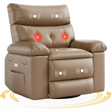 Garvee 22" Widen Recliner Chair for Adults, PU Leather Electric Rocker Recliner, 360 Degree Swivel Lounge Chair with Side Pocket, Modern Massage Recliner Chair Sofa for Living Room, Bedroom, Tan