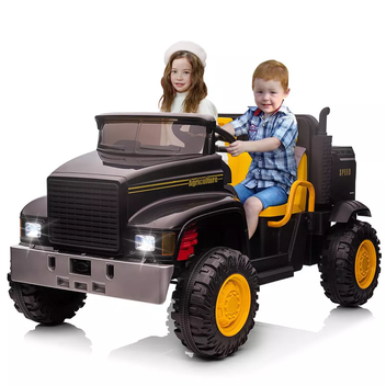 Garvee Ride - P Series: 24V Ride On Truck with Remote Control Electric UTV Vehicles with Dump Bed, 4WD Power 4x200W Motors,4xSpring Suspension, 3 Speeds, 2 Seater Kids Ride On Toys Best Gifts for Kids - Black