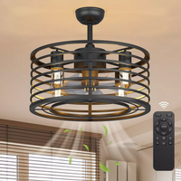 Garvee 18in Black Caged Ceiling Fan With Light, Ceiling Fan Low Profile th Remote Control and Reversible Fan Blades, Industrial Farmhouse Fan Lights Ceiling Fixtures For Kitchen Bedroom, Black