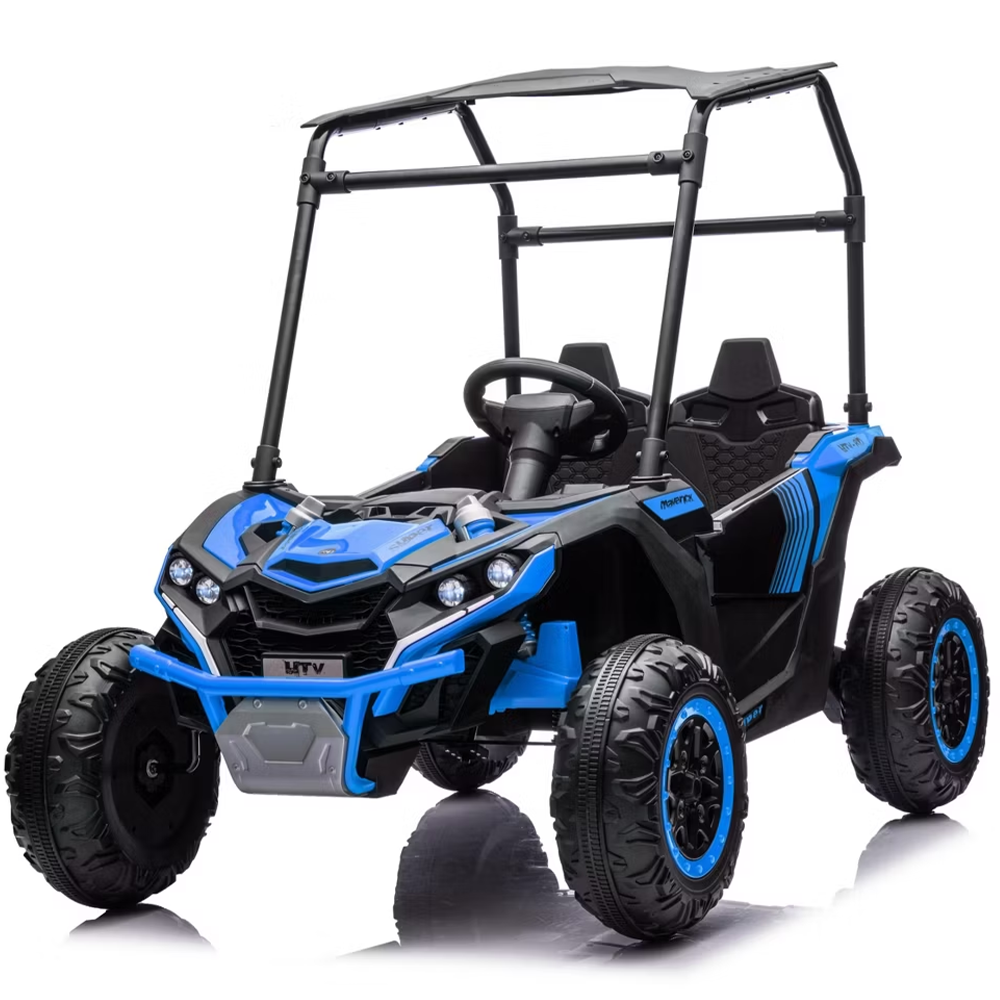 Garvee Ride - P Series: 24V Ride On Utv for Kids, 2 Seater Electric Truck With Sun Shade,4WD Electric Car Toy With Remote Control, Led Lights, 4 Shock Absorbersm,One Click Start, Music Player - Blue