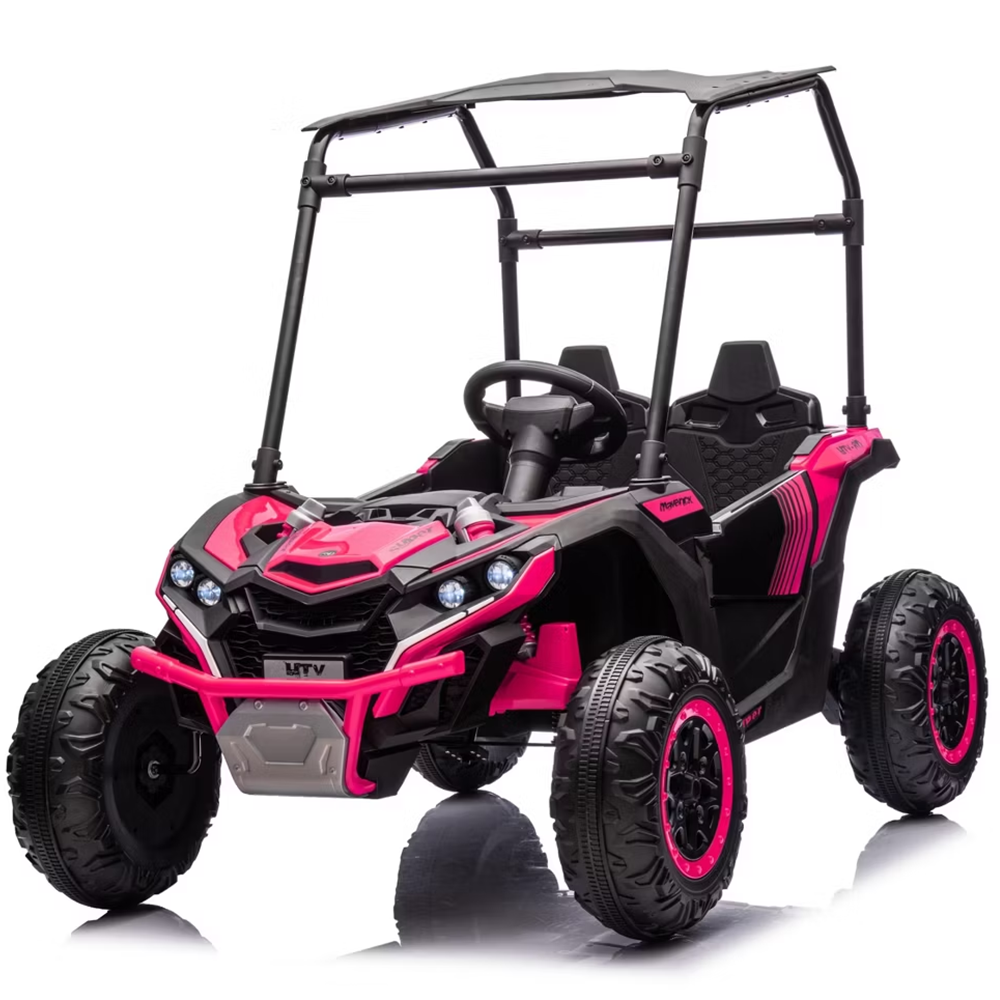 Garvee Ride - P Series: 24V Ride On Utv for Kids, 2 Seater Electric Truck With Sun Shade,4WD Electric Car Toy With Remote Control, Led Lights, 4 Shock Absorbersm,One Click Start, Music Player - Rose