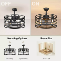 Garvee 18in Black Caged Ceiling Fan With Light, Ceiling Fan Low Profile th Remote Control and Reversible Fan Blades, Industrial Farmhouse Fan Lights Ceiling Fixtures For Kitchen Bedroom, Black