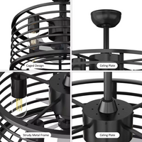Garvee 18in Black Caged Ceiling Fan With Light, Ceiling Fan Low Profile th Remote Control and Reversible Fan Blades, Industrial Farmhouse Fan Lights Ceiling Fixtures For Kitchen Bedroom, Black