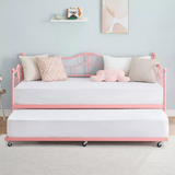 Garvee Twin Daybed with Trundle, Metal Day Beds Twin Size, Sofa Bed for Living Room and Guest Room, Pink - Pink