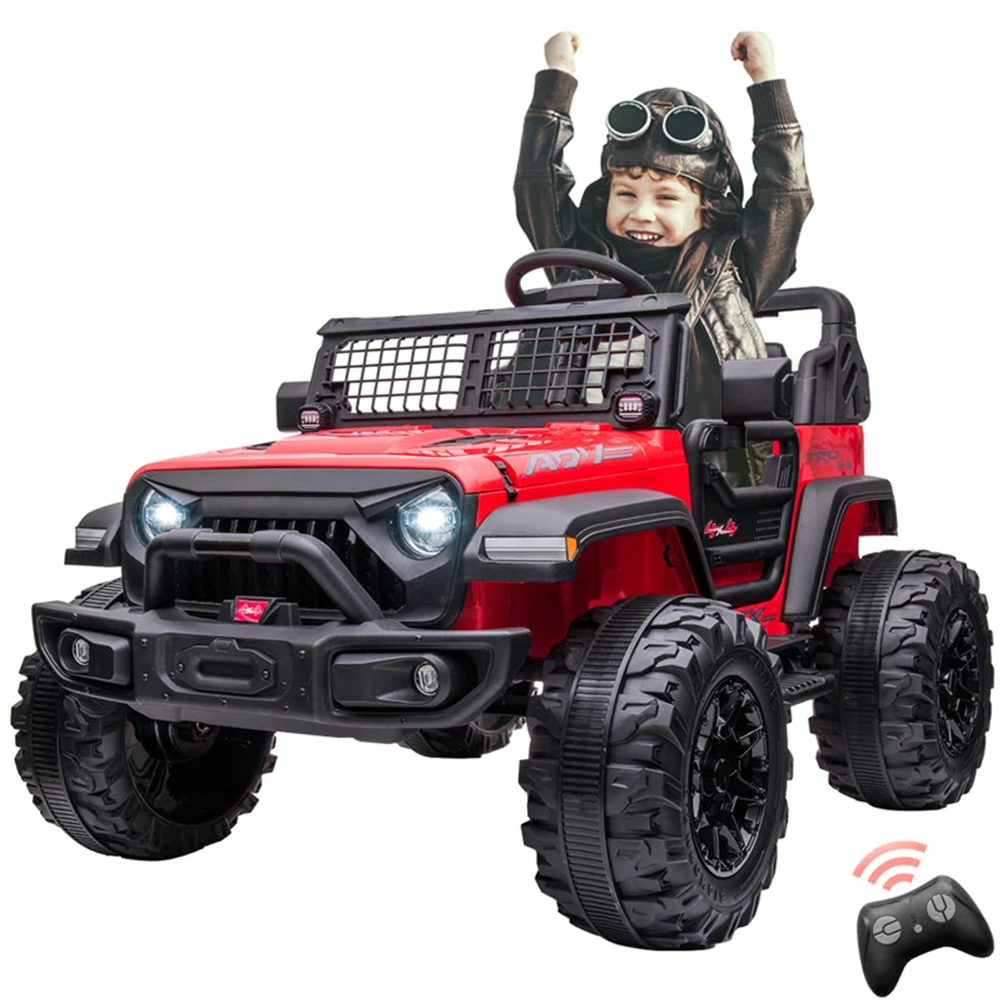 Garvee Ride - P Series: 2 Seaters Kids Ride On Truck with Remote Control,20“ Large Seat Ride On Car for Toddlers, 24V 9AH Electric Vehicle Car with Led Light,Large Storage Space, Bottle Holder,Music, Horn for 3-8 Years,Red