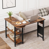 Garvee 360° Rotating End Table with Charging Station, 3-Tier Storage, Side Pocket & 6 Locking Wheels, Convertible Sofa and Console Table