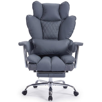 Garvee Big and Tall Ergonomic Office Chair – 350lbs Heavy Duty Recline, High Back Pocket Spring Cushion, Adjustable Armrests, Footrest, Lumbar Support, PU Leather – Executive Chair – Gray