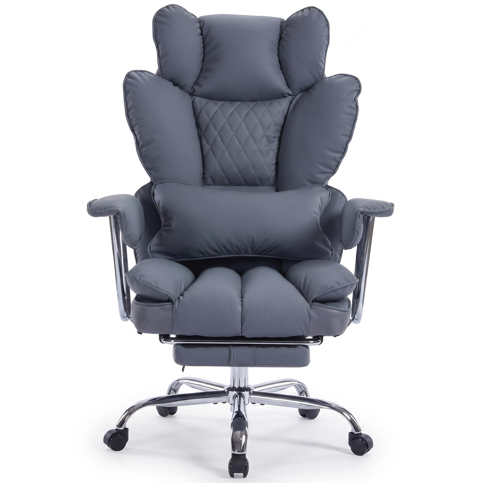 Garvee Big and Tall Ergonomic Office Chair – 350lbs Heavy Duty Recline, High Back Pocket Spring Cushion, Adjustable Armrests, Footrest, Lumbar Support, PU Leather – Executive Chair – Gray