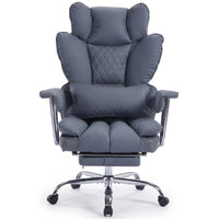 Garvee Big and Tall Ergonomic Office Chair – 350lbs Heavy Duty Recline, High Back Pocket Spring Cushion, Adjustable Armrests, Footrest, Lumbar Support, PU Leather – Executive Chair – Gray