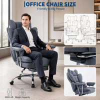 Garvee Big and Tall Ergonomic Office Chair – 350lbs Heavy Duty Recline, High Back Pocket Spring Cushion, Adjustable Armrests, Footrest, Lumbar Support, PU Leather – Executive Chair – Gray