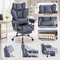 Garvee Big and Tall Ergonomic Office Chair – 350lbs Heavy Duty Recline, High Back Pocket Spring Cushion, Adjustable Armrests, Footrest, Lumbar Support, PU Leather – Executive Chair – Gray