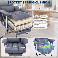 Garvee Big and Tall Ergonomic Office Chair – 350lbs Heavy Duty Recline, High Back Pocket Spring Cushion, Adjustable Armrests, Footrest, Lumbar Support, PU Leather – Executive Chair – Gray