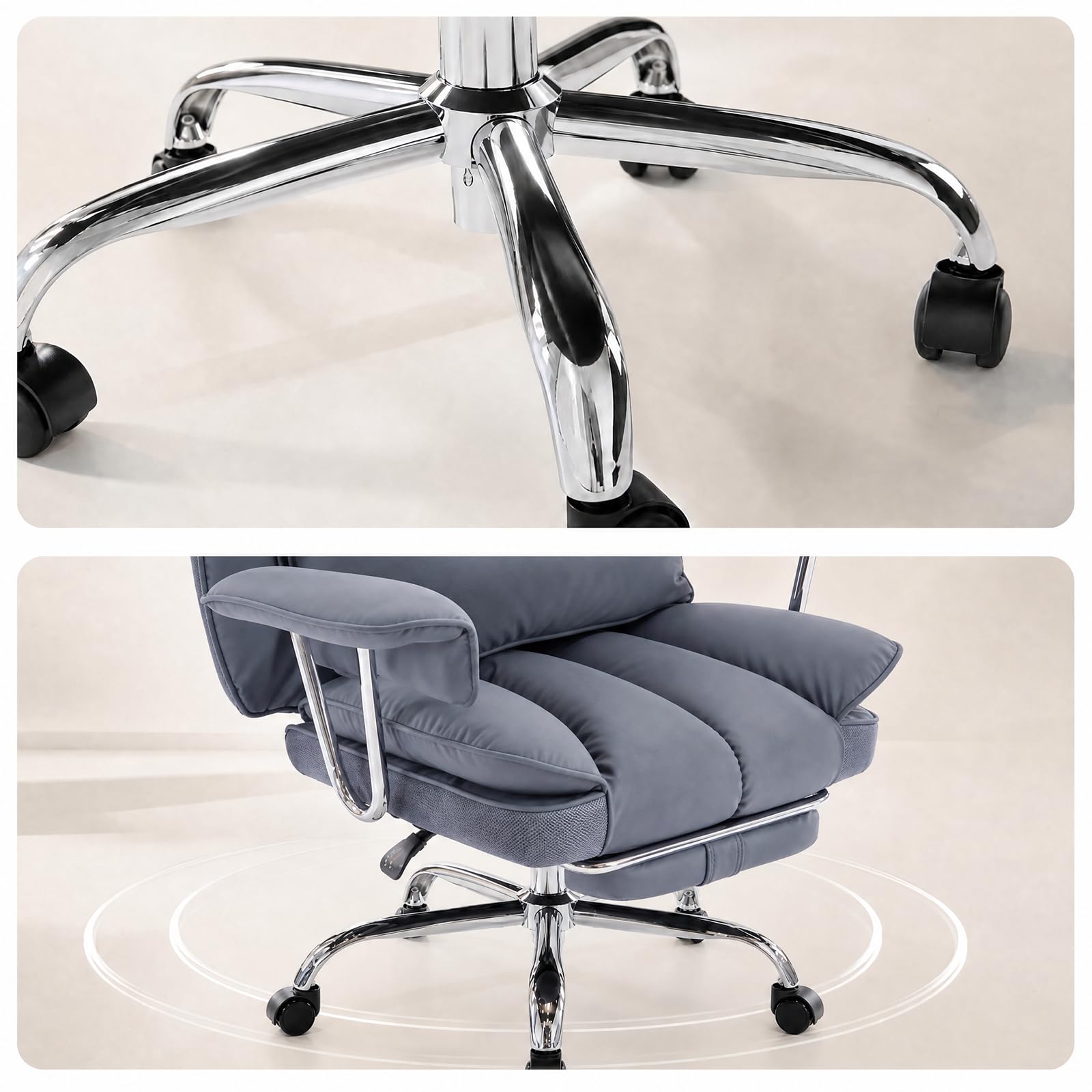 Garvee Big and Tall Ergonomic Office Chair – 350lbs Heavy Duty Recline, High Back Pocket Spring Cushion, Adjustable Armrests, Footrest, Lumbar Support, PU Leather – Executive Chair – Gray