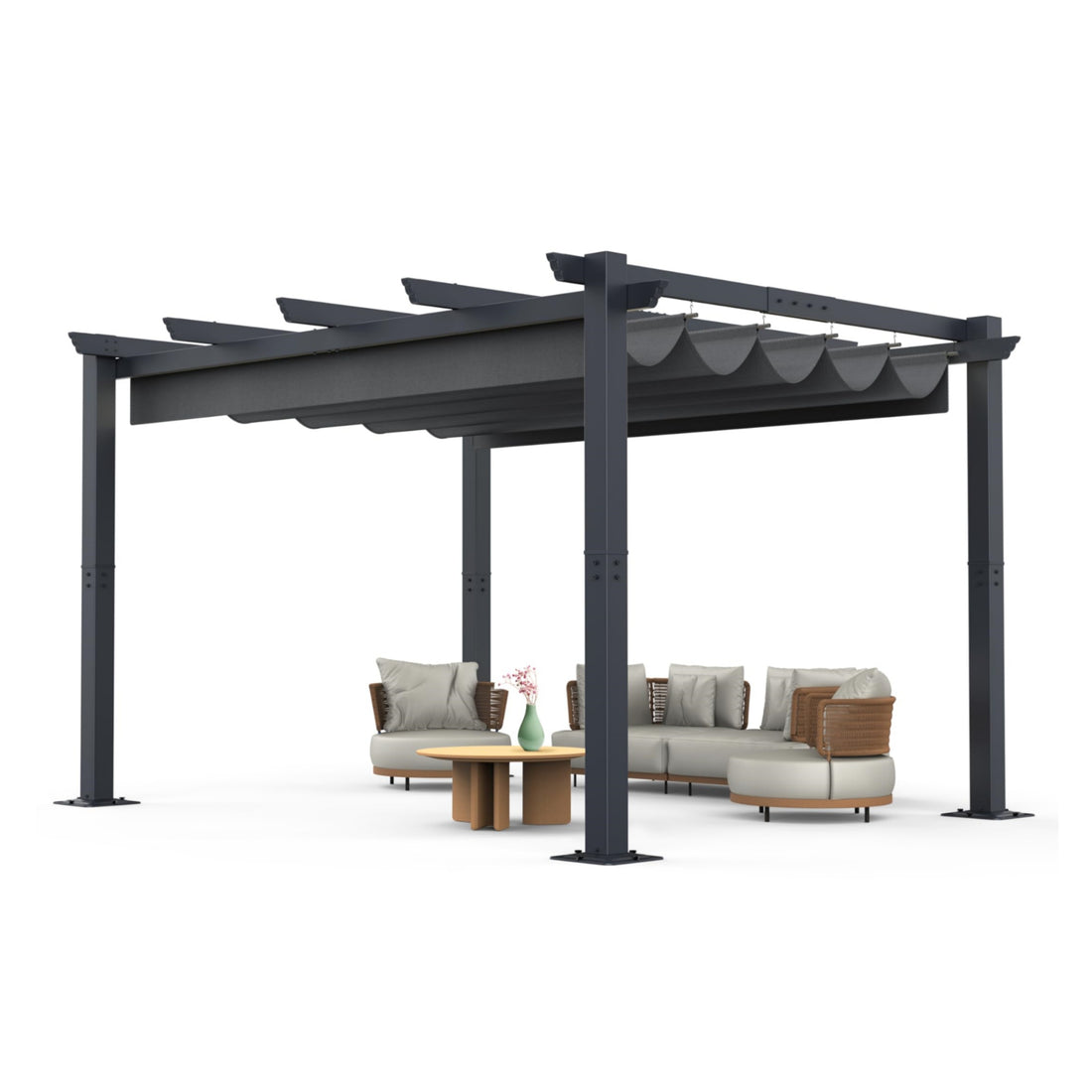 Outdoor Pergola with Retractable Canopy for Yard & Beach BBQ