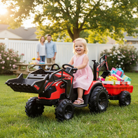 Garvee Ride P Series 3-in-1 Ride-On Tractor, 24V Electric, Excavator & Bulldozer, Remote Control, LED, Music, USB/Bluetooth max 66 lbs - Bright-red