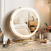 Garvee 19" Vanity Mirror with Led Lights, Large Round HD Makeup Mirror with Touch Control and 3 Color Lighting Modes, 360° Rotating Vanity Mirror for Bedroom, Table Top, Easy to Install, Gold