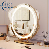 Garvee 19" Vanity Mirror with Led Lights, Large Round HD Makeup Mirror with Touch Control and 3 Color Lighting Modes, 360° Rotating Vanity Mirror for Bedroom, Table Top, Easy to Install, Gold