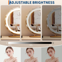 Garvee 19" Vanity Mirror with Led Lights, Large Round HD Makeup Mirror with Touch Control and 3 Color Lighting Modes, 360° Rotating Vanity Mirror for Bedroom, Table Top, Easy to Install, Gold