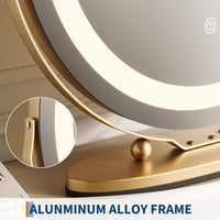 Garvee 19" Vanity Mirror with Led Lights, Large Round HD Makeup Mirror with Touch Control and 3 Color Lighting Modes, 360° Rotating Vanity Mirror for Bedroom, Table Top, Easy to Install, Gold