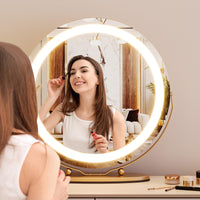 Garvee 19" Vanity Mirror with Led Lights, Large Round HD Makeup Mirror with Touch Control and 3 Color Lighting Modes, 360° Rotating Vanity Mirror for Bedroom, Table Top, Easy to Install, Gold