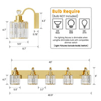 Garvee Modern Crystal Vanity Lights - Gold Bathroom Light Fixtures, Crystal Vanity Shower Lights Over Mirror, 5 Lights