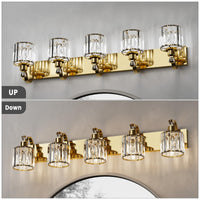 Garvee Modern Crystal Vanity Lights - Gold Bathroom Light Fixtures, Crystal Vanity Shower Lights Over Mirror, 5 Lights
