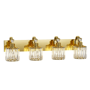 Garvee Gold Modern Crystal Bathroom Vanity Lamp, Mirror Top Light with Crystal Shade, Shower Light Fixture for Bathroom, Bedroom, and Indoor Lighting Decor, 4 Lights