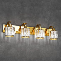 Garvee Gold Modern Crystal Bathroom Vanity Lamp, Mirror Top Light with Crystal Shade, Shower Light Fixture for Bathroom, Bedroom, and Indoor Lighting Decor, 4 Lights