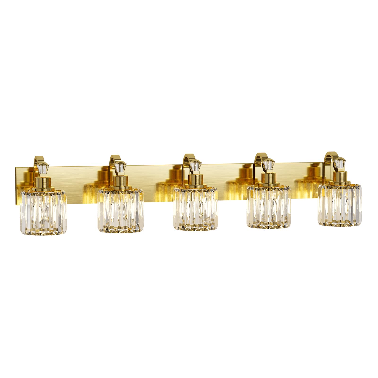 Garvee Modern Crystal Vanity Lights - Gold Bathroom Light Fixtures, Crystal Vanity Shower Lights Over Mirror, 5 Lights