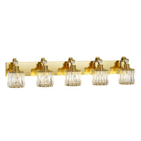 Garvee Modern Crystal Vanity Lights - Gold Bathroom Light Fixtures, Crystal Vanity Shower Lights Over Mirror, 5 Lights