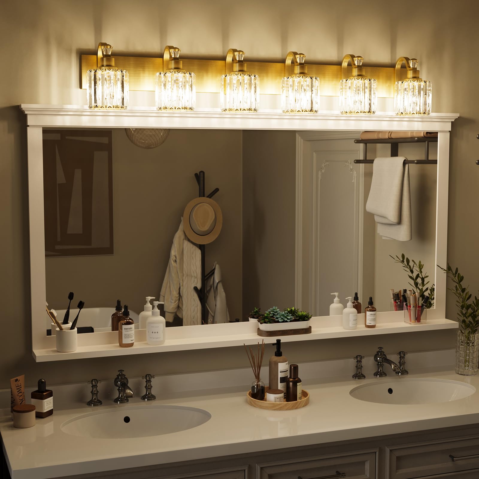 Garvee Modern Crystal Vanity Lights Gold Light Fixtures Over Mirror, Glass Crystal Lighting for Bathroom Shower