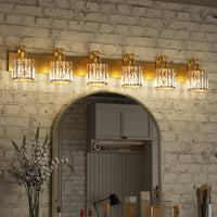 Garvee Modern Crystal Vanity Lights Gold Light Fixtures Over Mirror, Glass Crystal Lighting for Bathroom Shower