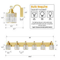 Garvee Modern Crystal Vanity Lights Gold Light Fixtures Over Mirror, Glass Crystal Lighting for Bathroom Shower