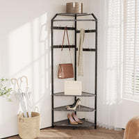 Garvee Corner Hall Tree with Hanging Clothes Rod, Corner Coat Rack - 12 Hooks Corner Clothes Rack with Storage Rack