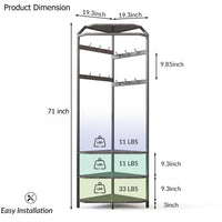 Garvee Corner Hall Tree with Hanging Clothes Rod, Corner Coat Rack - 12 Hooks Corner Clothes Rack with Storage Rack