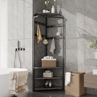 Garvee Corner Hall Tree with Hanging Clothes Rod, Corner Coat Rack - 12 Hooks Corner Clothes Rack with Storage Rack