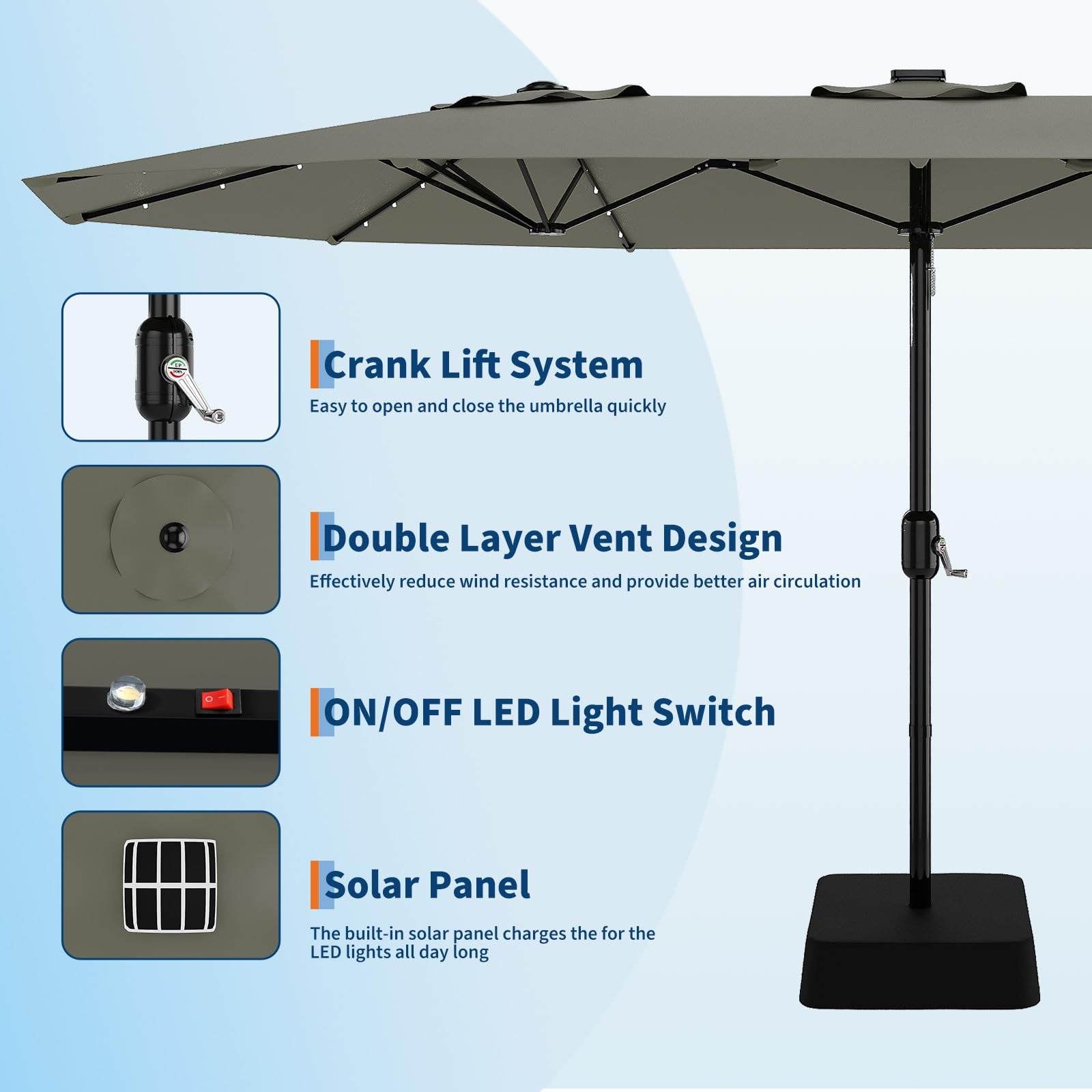 corliving solar powered led lights patio umbrella Ovios 15ft with APP Get one now and start your wonderful outdoor life CorLiving LED Light Patio Umbrella