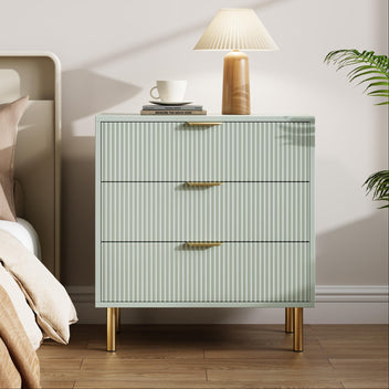 Garvee Green Dresser, Modern 3 Drawers Dresser for Bedroom with Gold Handle and Large Drawer, Wood Double Chest of Drawers and Storage Organizer for Living Room, Hallway, Entryway