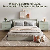 Garvee Green Dresser, Modern 3 Drawers Dresser for Bedroom with Gold Handle and Large Drawer, Wood Double Chest of Drawers and Storage Organizer for Living Room, Hallway, Entryway