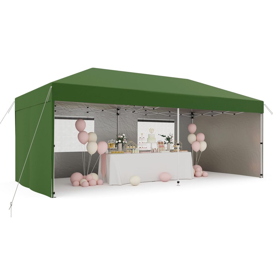10ftx20ft Pop Up Canopy Tent with Sidewalls, 210D Oxford, Green