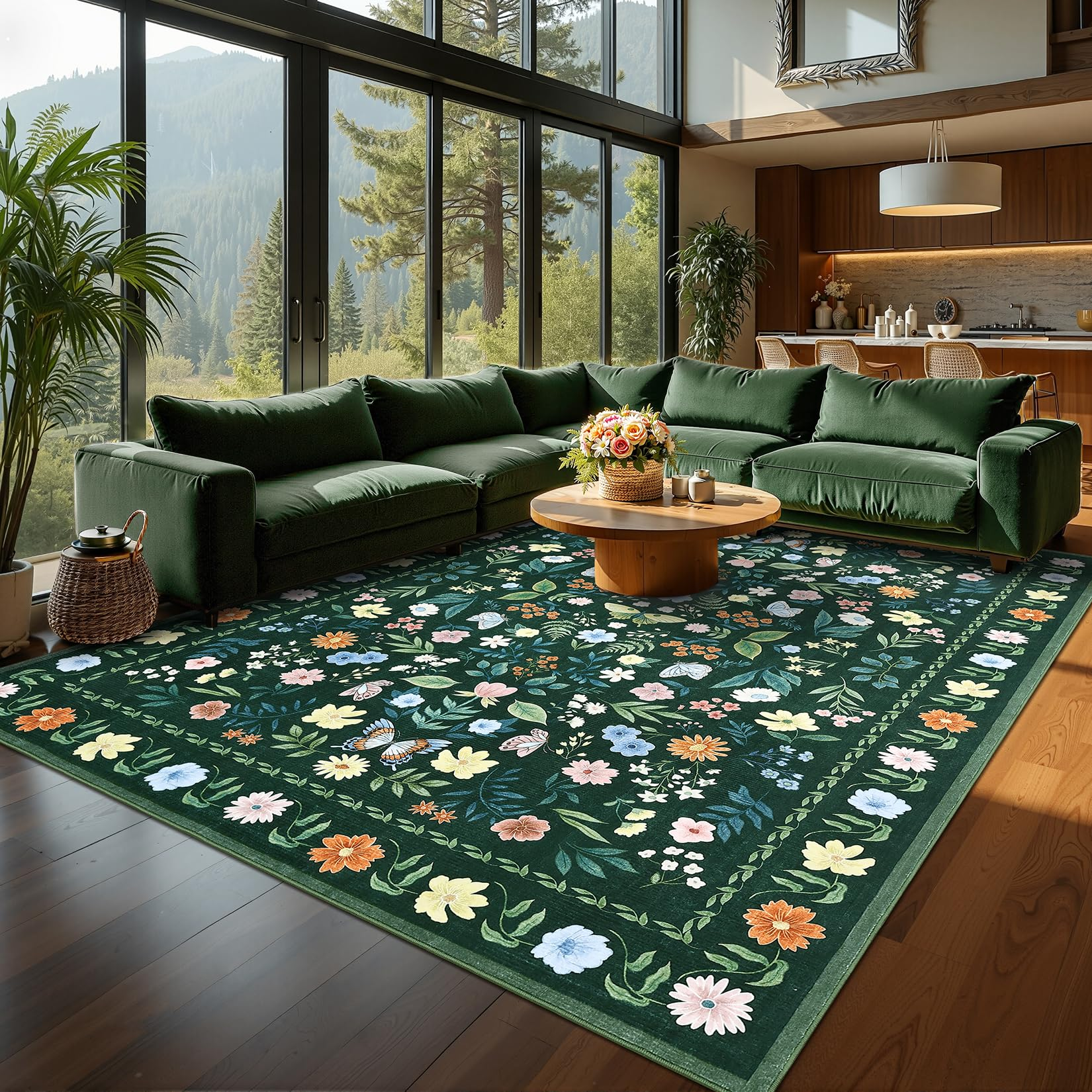 Garvee Washable Floral Rug Non Slip Living Room Rug, Area Rugs Vintage Distressed Soft Carpet for Bedroom, Dinning Room, Home Office